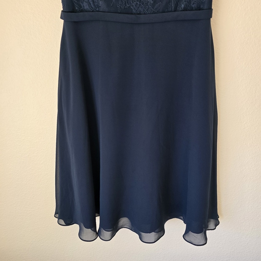Azazie Navy Floral Lace Dress Women's Sz 10 Whimsy Fairy Bridal‎ Party Sheer Y2k - Picture 5 of 13